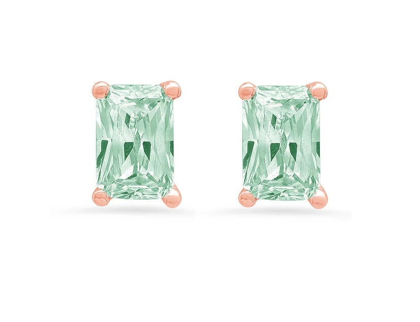 18K Rose Gold Emerald Cut Solitaire Stud Earrings X118
