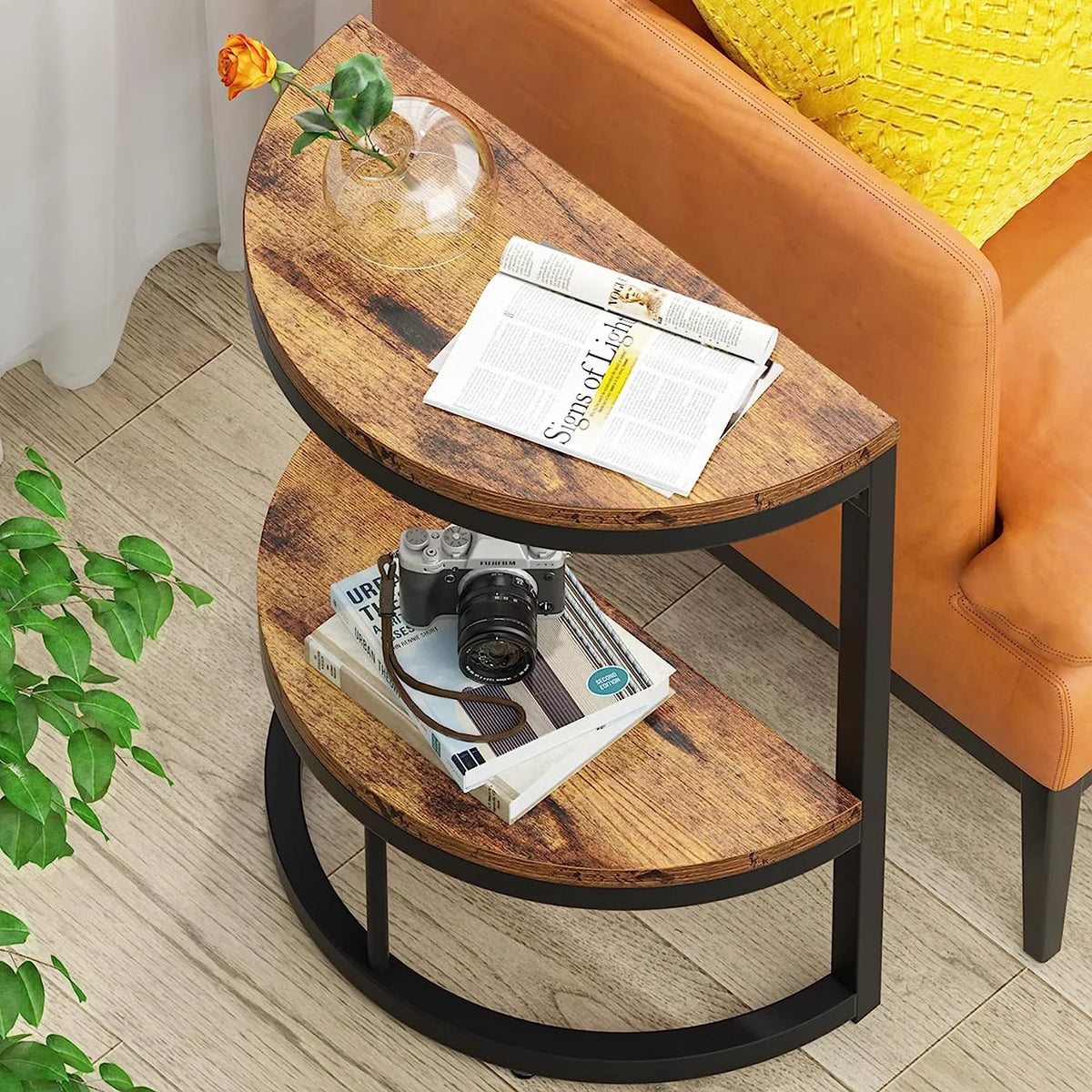 2-Tier Half Round End Table with Storage Shelf J10300