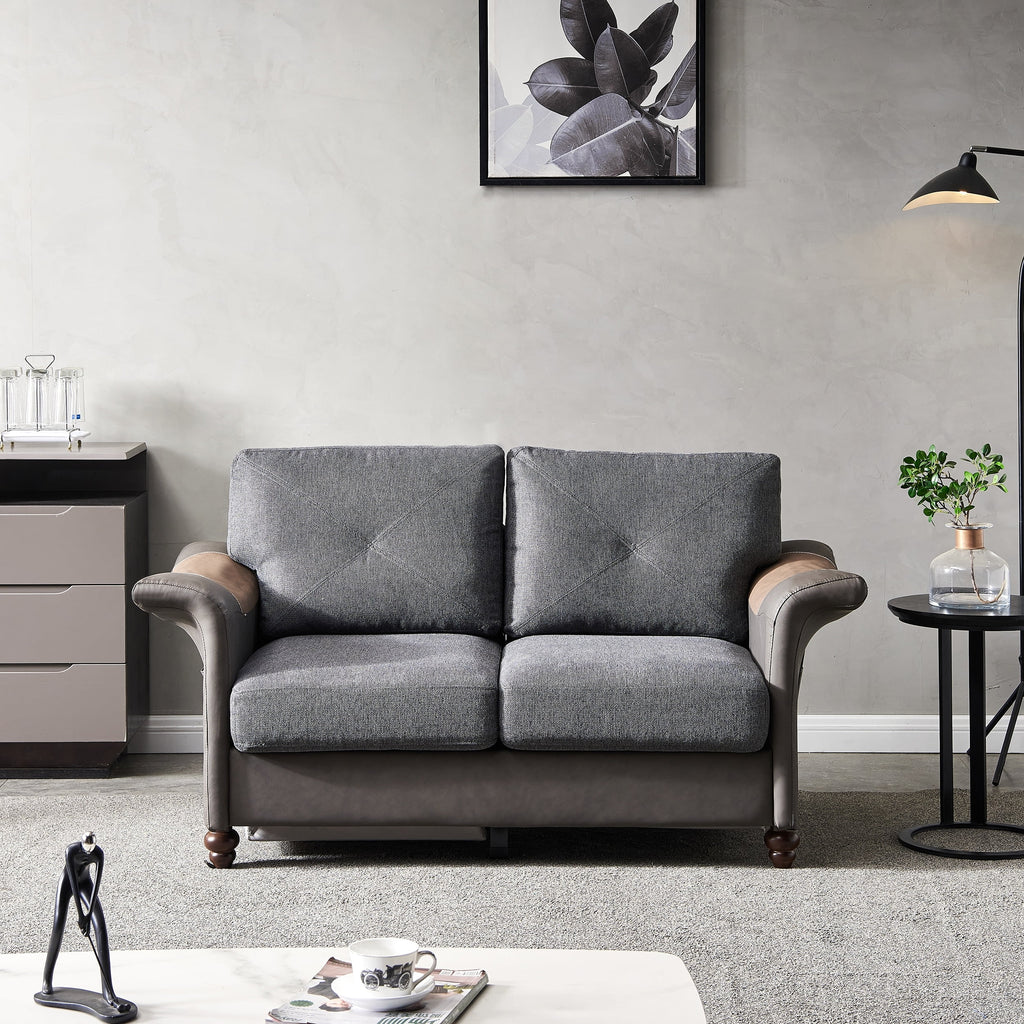 Dark Grey Faux Leather & Linen Sectional Sofa Set Q58127