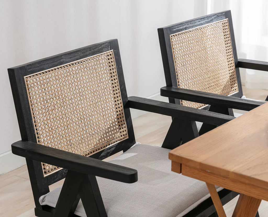 Rattan Dining Chair Set of 2 Upholstered Wood Armchair M574138