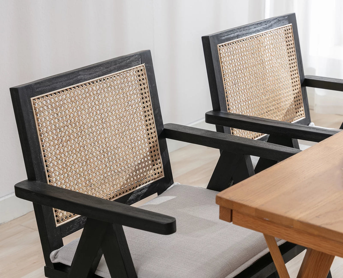 Rattan Dining Chair Set of 2 Upholstered Wood Armchair M574138