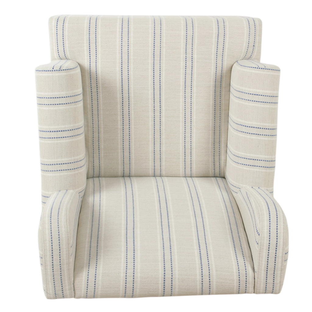 Blue and Off-White Striped Wingback Accent Chair D9775