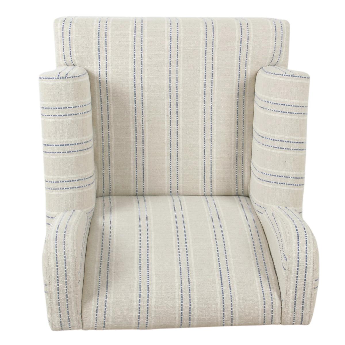 Blue and Off-White Striped Wingback Accent Chair D9775