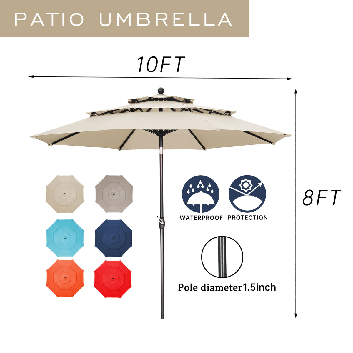 10FT Patio Umbrella with Crank and Tilt R74390