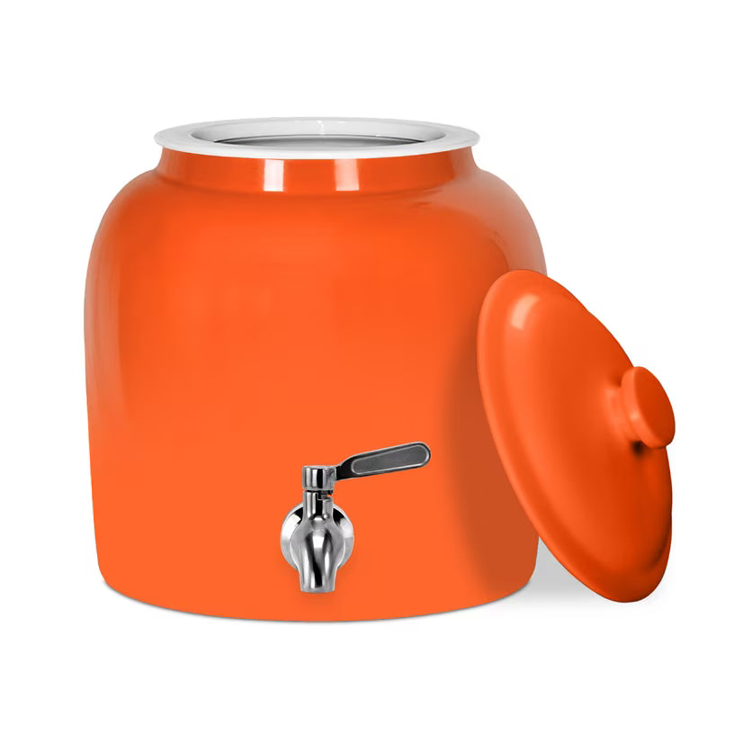 Orange Porcelain Ceramic 3-5 Gallon Water Dispenser with Lid W484