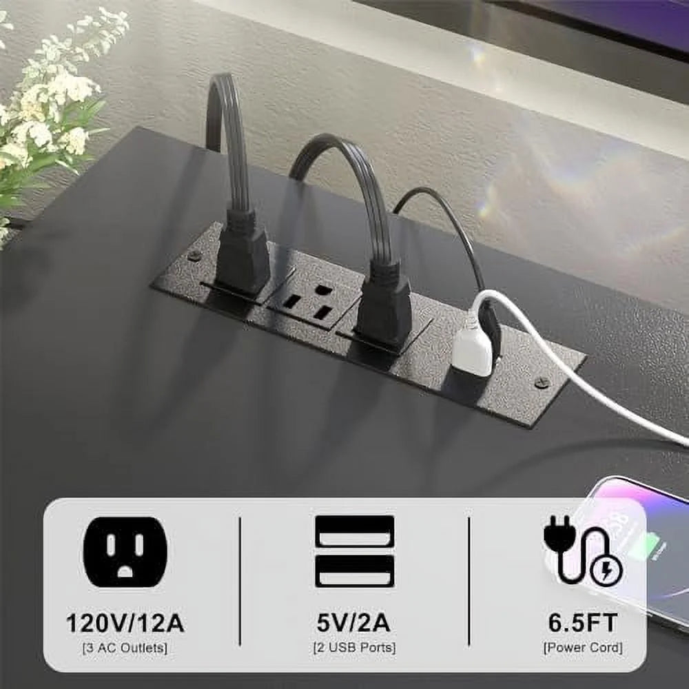 L Shaped Desk with File Cabinet and Power Outlet 55 Inch Grey Z291