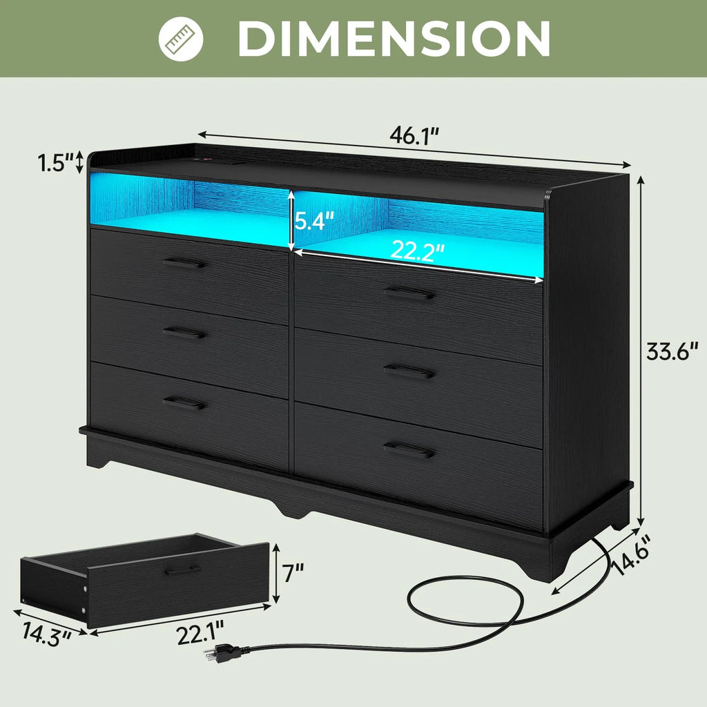 Black 6 Drawer Dresser R972066