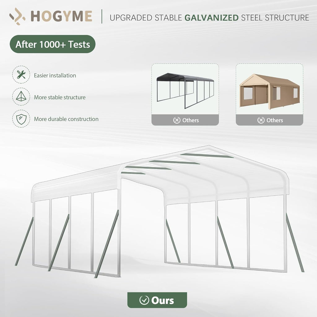 Grey Heavy Duty Galvanized Steel Carport Canopy 12x20 FT X70825