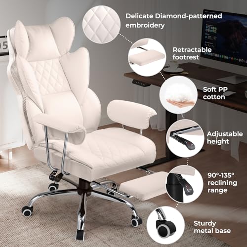 Big and Tall High Back Leather Office Chair with Footrest W47788
