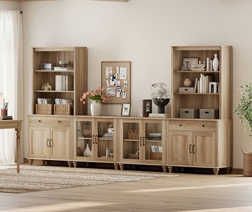 Off White Entertainment Center with Bookshelves, 8 Doors & 4 Drawer TV Stand H790
