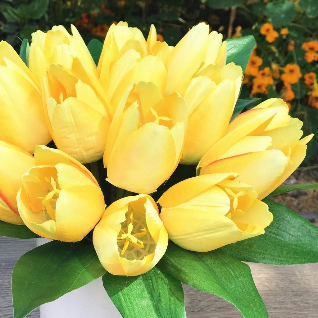Cream Silk Tulips in White Ceramic Vase F5318