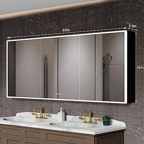 48”W x 30”H Wall Mounted LED Medicine Cabinet Mirror with Double Doors M551