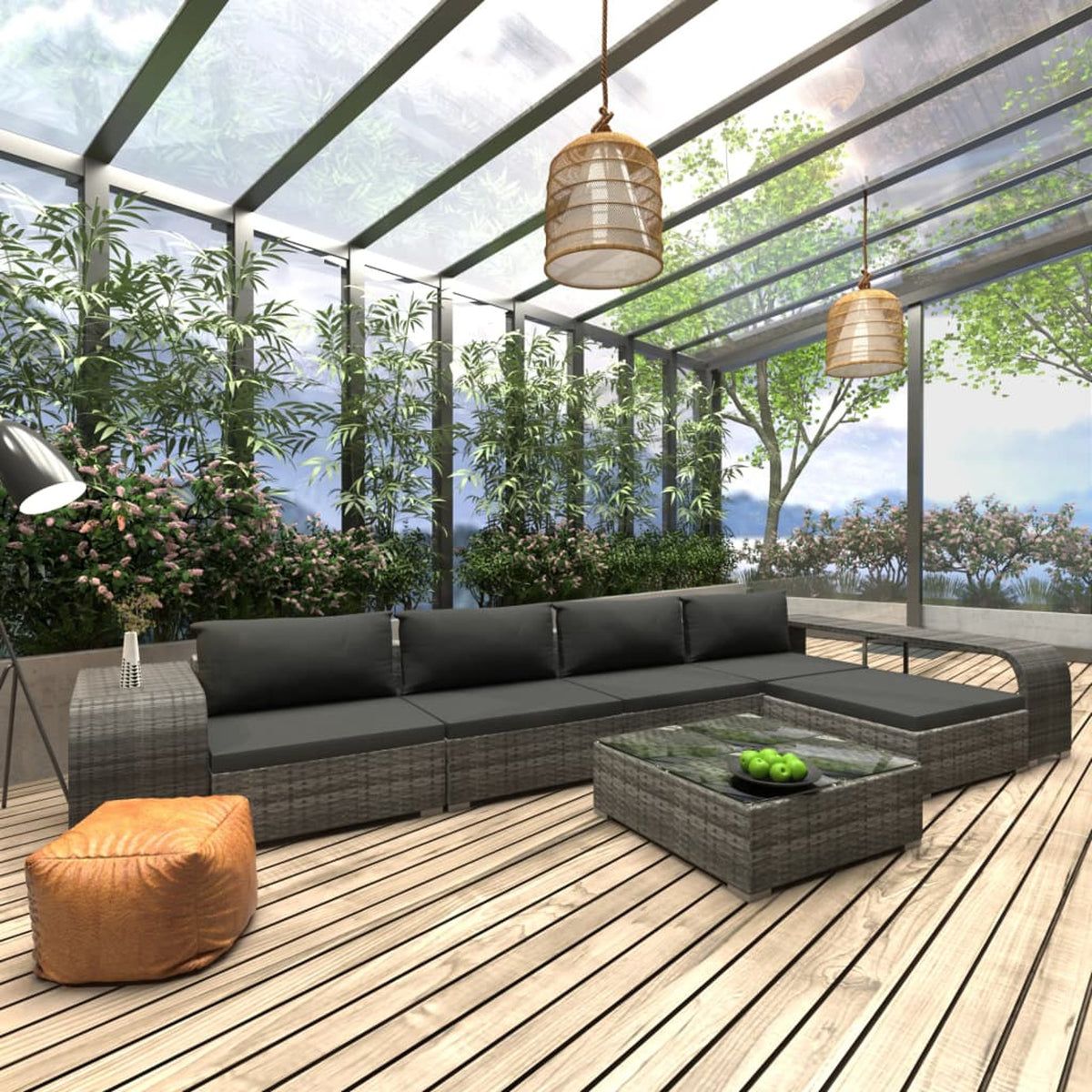 8 Piece Poly Rattan Outdoor Sectional Sofa Set with Cushions H57522