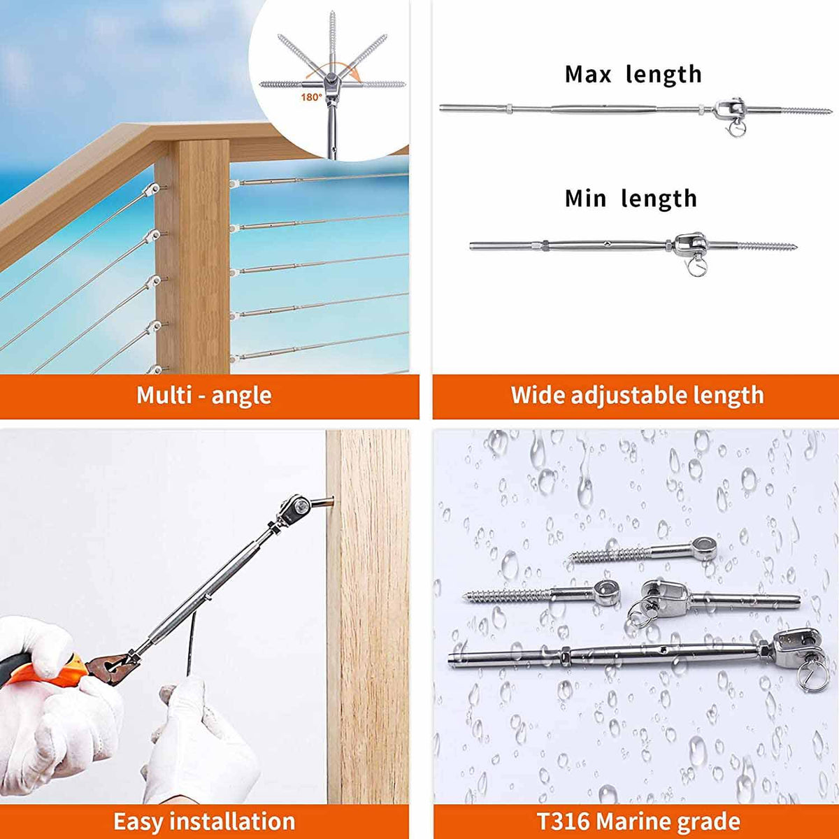 20 Set Stainless Steel Cable Railing Kits P210