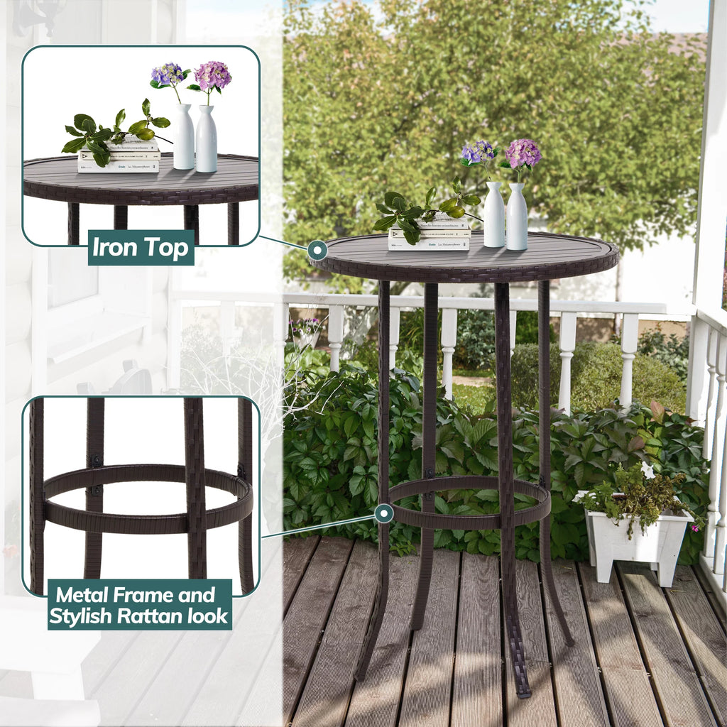 3 Pieces Red Wicker Patio Bar Stools U7140