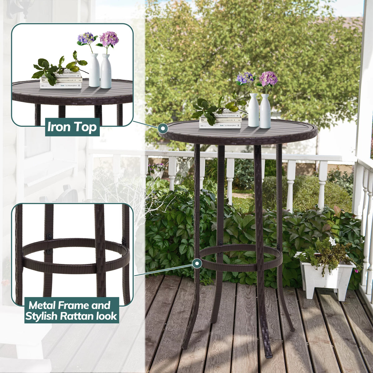 3 Pieces Red Wicker Patio Bar Stools U7140