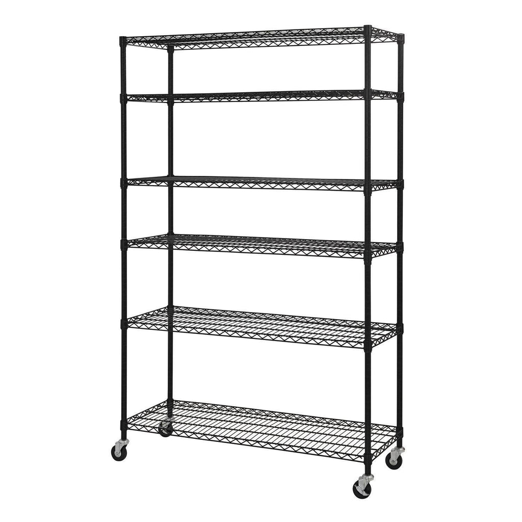 Black 6-Tier Wire Shelving Unit with Rubber Casters J258099