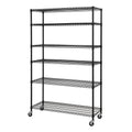 Black 6-Tier Wire Shelving Unit with Rubber Casters J258099