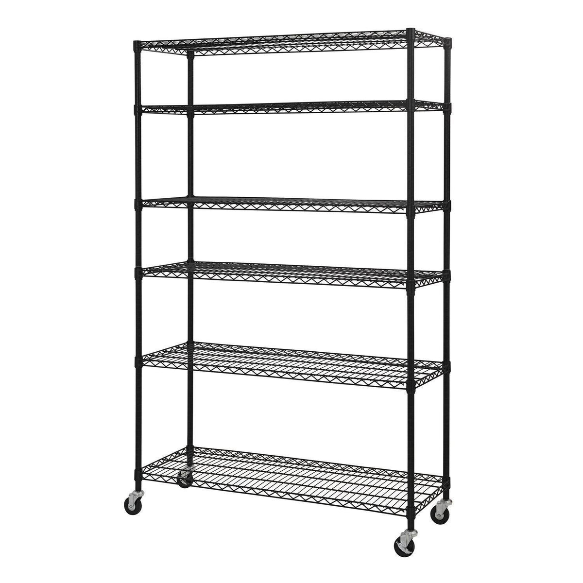 Black 6-Tier Wire Shelving Unit with Rubber Casters J258099