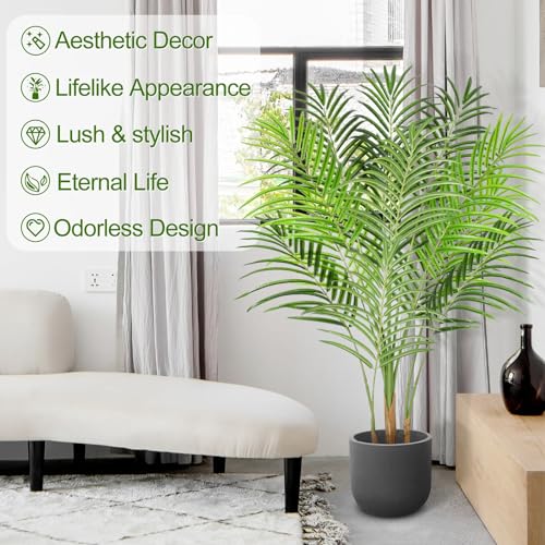 5ft Artificial Palm Tree in Pot with Real Bark Design Faux Areca Palm Tree I538306