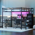 Black Full Size Gaming Loft Bed with Desk and Shelves R2077
