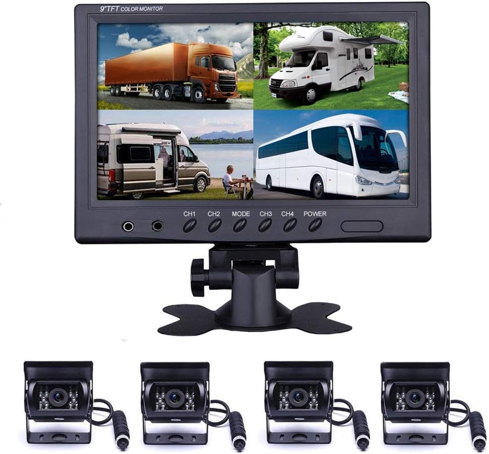 7 LCD Split Screen Backup Camera Monitor Kit with 4 Rear Cameras T553