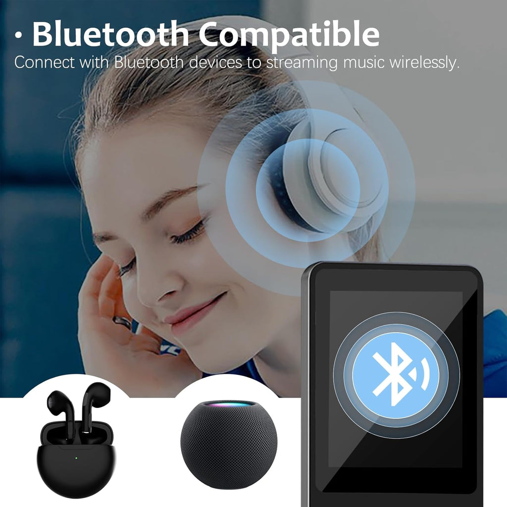 32GB Bluetooth MP3 Player with Speaker, FM Radio, Voice Recorder, Alarm Clock, Supports up to 128GB, Including Earphones F222