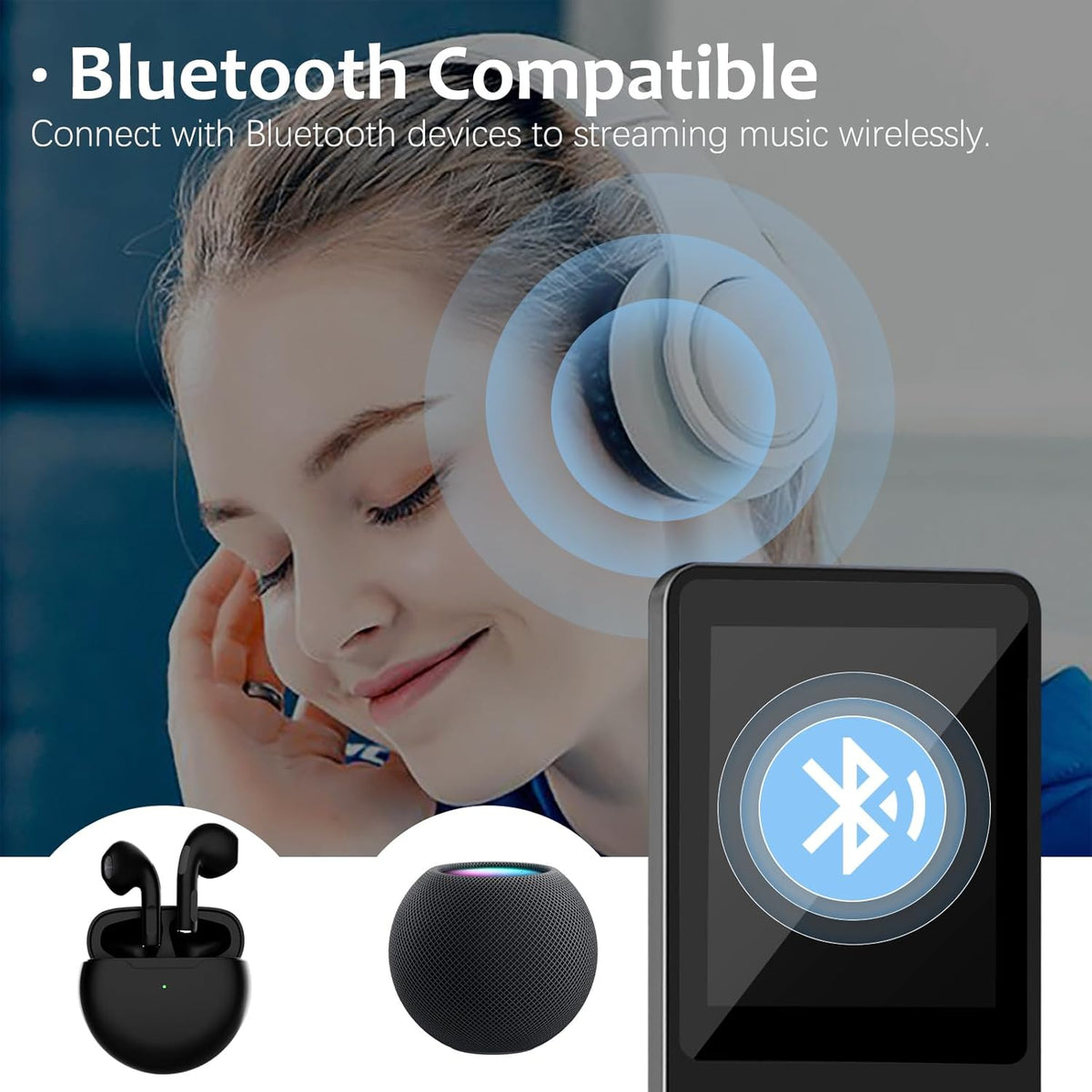 32GB Bluetooth MP3 Player with Speaker, FM Radio, Voice Recorder, Alarm Clock, Supports up to 128GB, Including Earphones F222