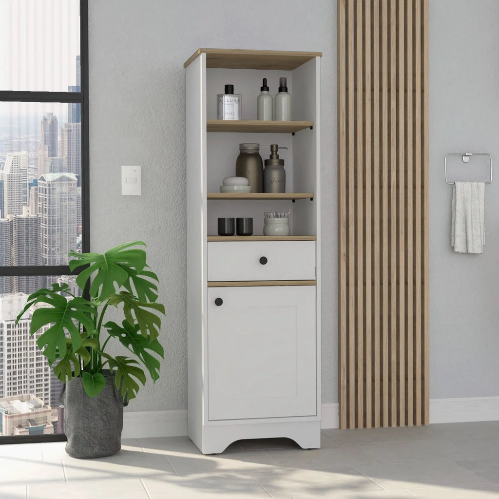 Light Oak & White Single Door Cabinet W452