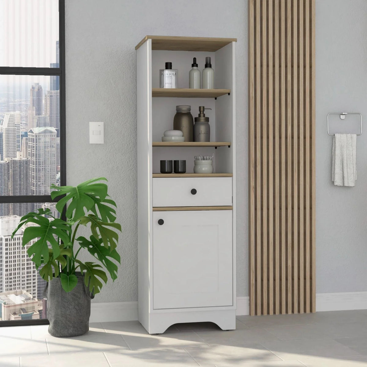 Light Oak & White Single Door Cabinet W452