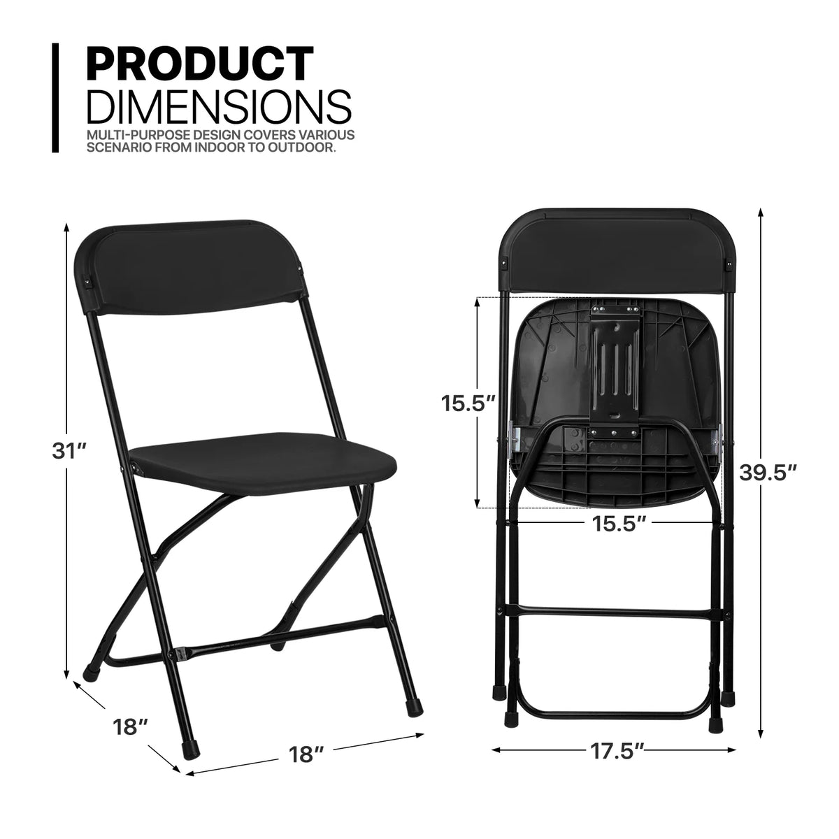 5 Ft Foldable Plastic Card Table and Chair Set, Black J15946