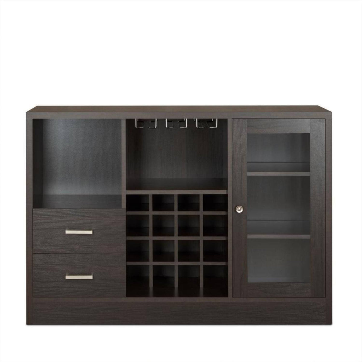 Espresso Brown Wooden Server with Two Drawers I11125