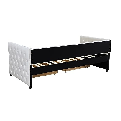 Beige Velvet Twin Daybed with Storage and Drawers H55842