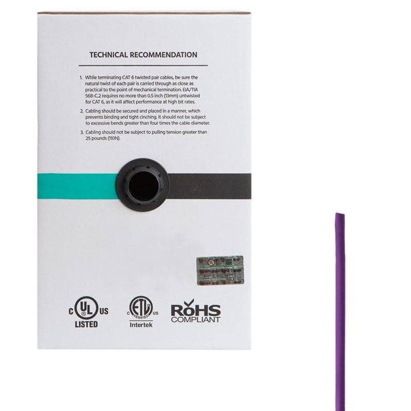 Cat6 Ethernet Bulk Cable, Solid, 550Mhz, UTP, CMR, Riser-Rated, Pure Bare Copper WIRE, 23AWG, 500ft, Purple, (UL) Z35045