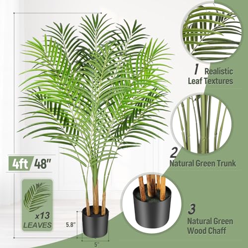 5ft Artificial Palm Tree in Pot with Real Bark Design Faux Areca Palm Tree I538306
