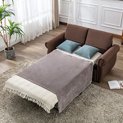 Gray Linen Pull Out Sofa Bed with Twin Memory Foam Mattress Y9415