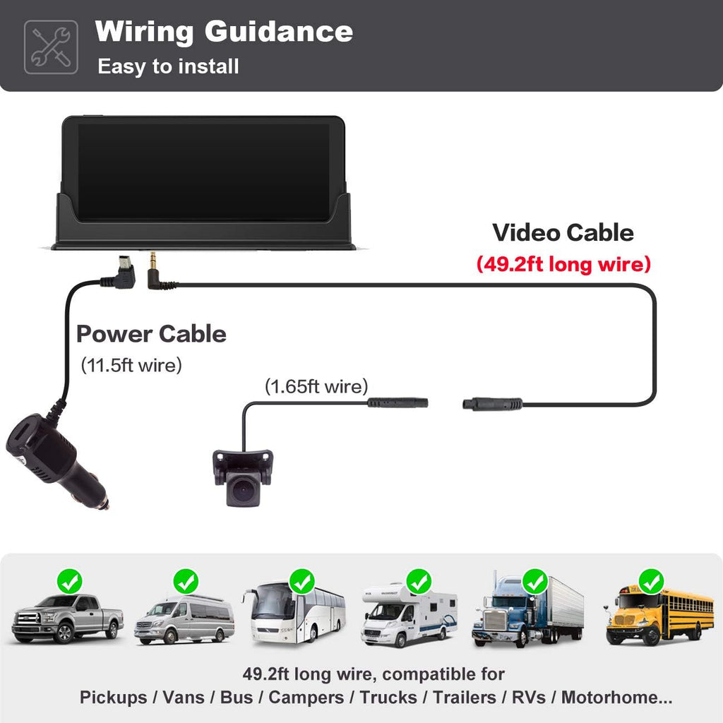 1080P Backup Camera and Monitor Kit 7 inch HD Widescreen with 49ft Wired Rear Camera S6817