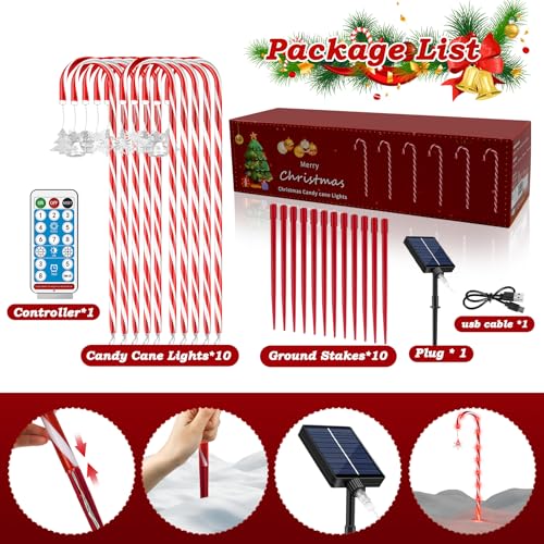 20 Pack 110 LED 41 inch Solar Candy Cane Pathway Lights with 8 Modes O8978