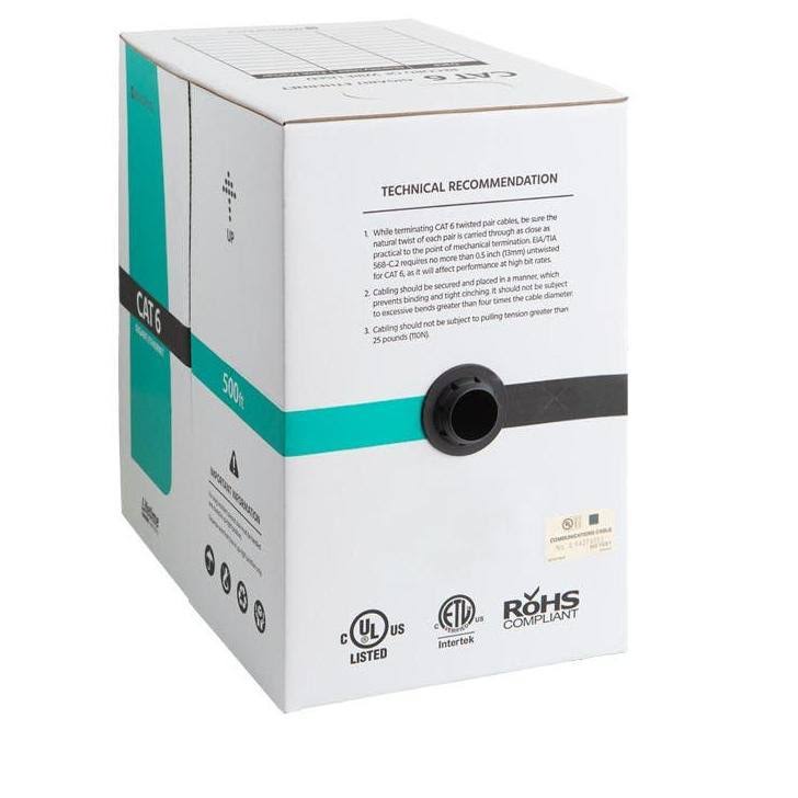 Cat6 Ethernet Bulk Cable, Solid, 550Mhz, UTP, CMR, Riser-Rated, Pure Bare Copper WIRE, 23AWG, 500ft, Purple, (UL) Z35045