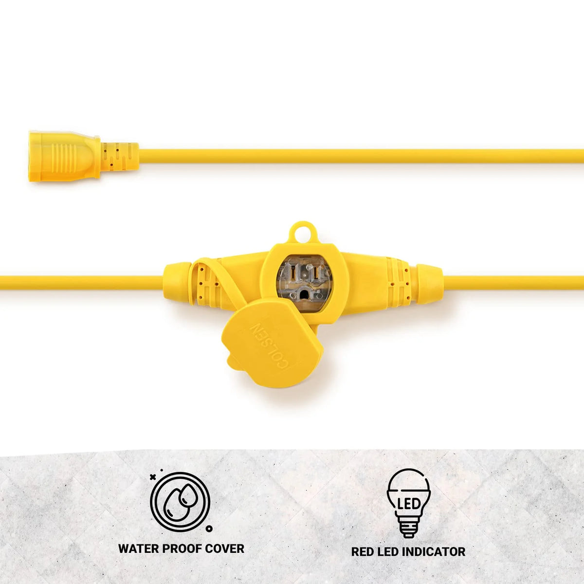 50FT Yellow Power Extension Cord 14 Gauge SJTW Cable H2997