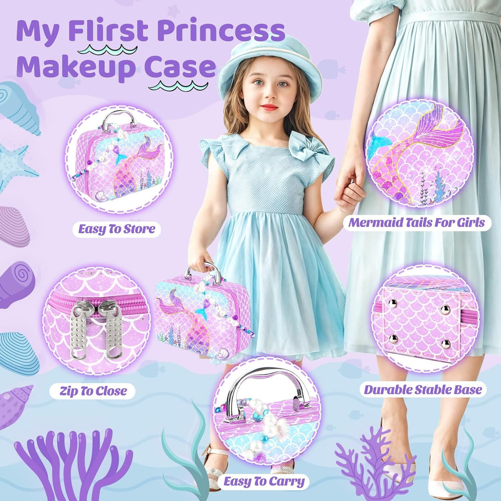 Pretend Makeup for Toddlers Toys, Fake Makeup Mermaid Toys for Girls Purse, Toddler Makeup Kit H572