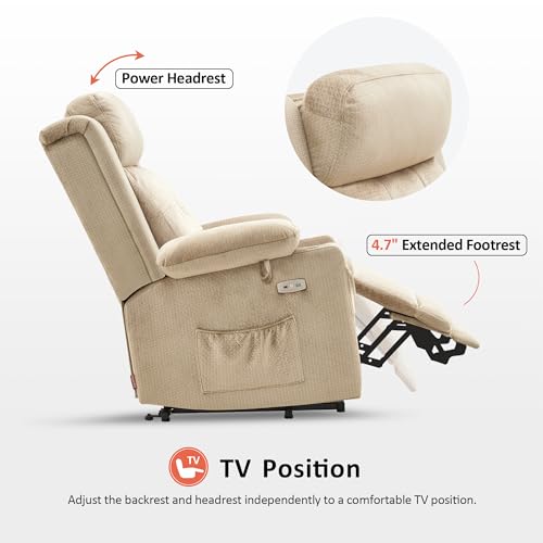 Large Dual Motor Power Lift Recliner Chair with Massage and Heat, Fabric (Grey, Large) R989