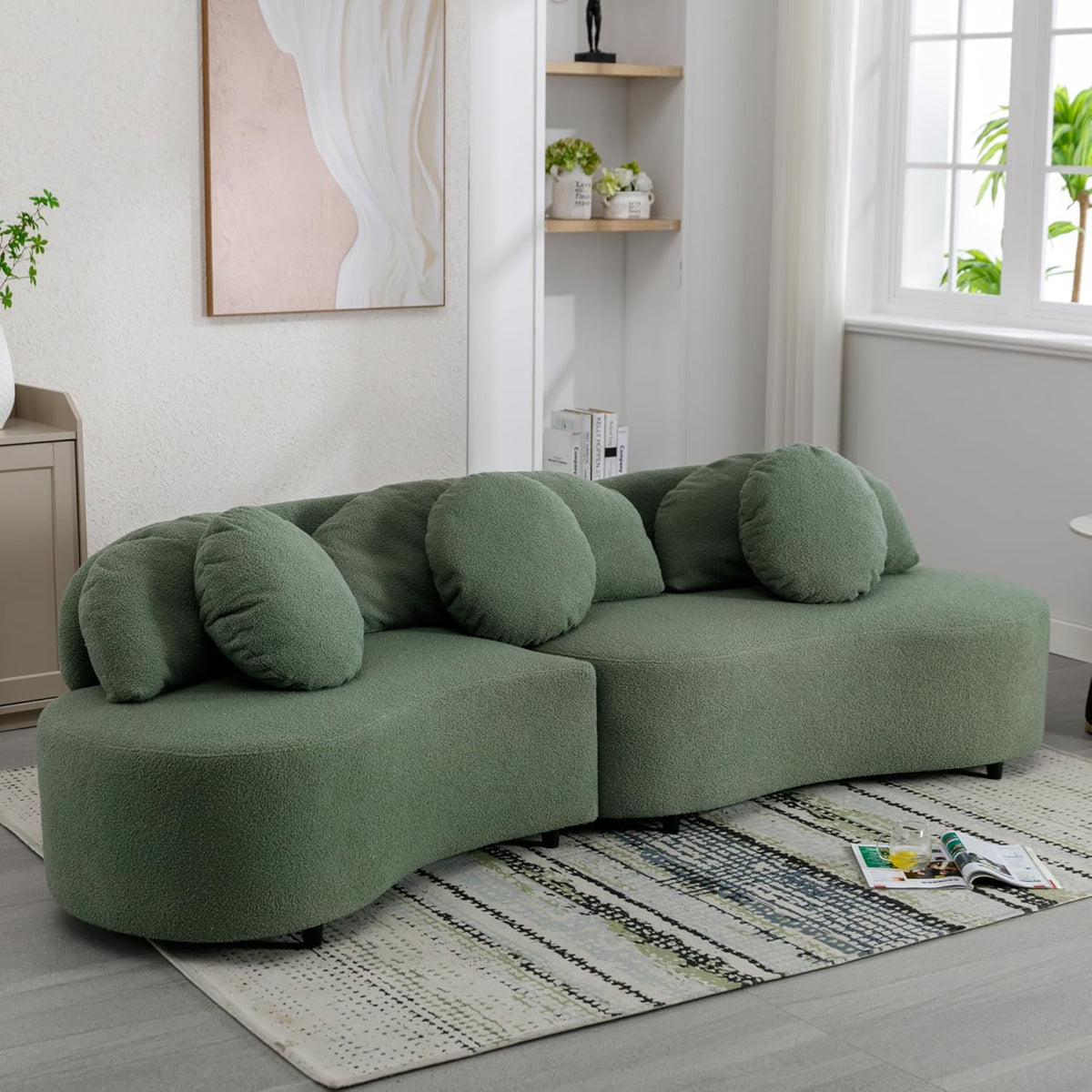 Green Velvet Curved Sectional Sofa U6609