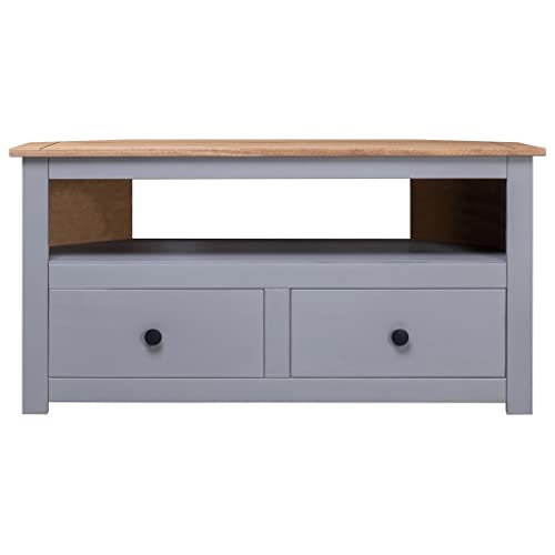 Gray Solid Pine Corner TV Stand with Drawers K428