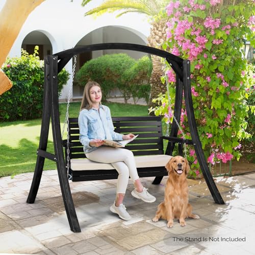 Heavy Duty Patio Wooden Porch Swing with Extra Cushion and Adjustable Chains V5117