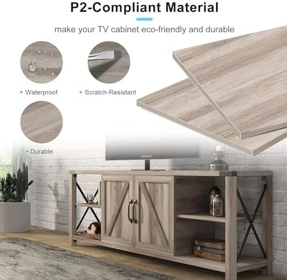 Farmhouse TV Stand Wooden Entertainment Center Console Table with 2 Drawers and 4 Compartment Television Stands with Adjustable Shelves X321803
