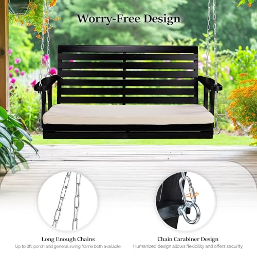 Heavy Duty Patio Wooden Porch Swing with Extra Cushion and Adjustable Chains V5117