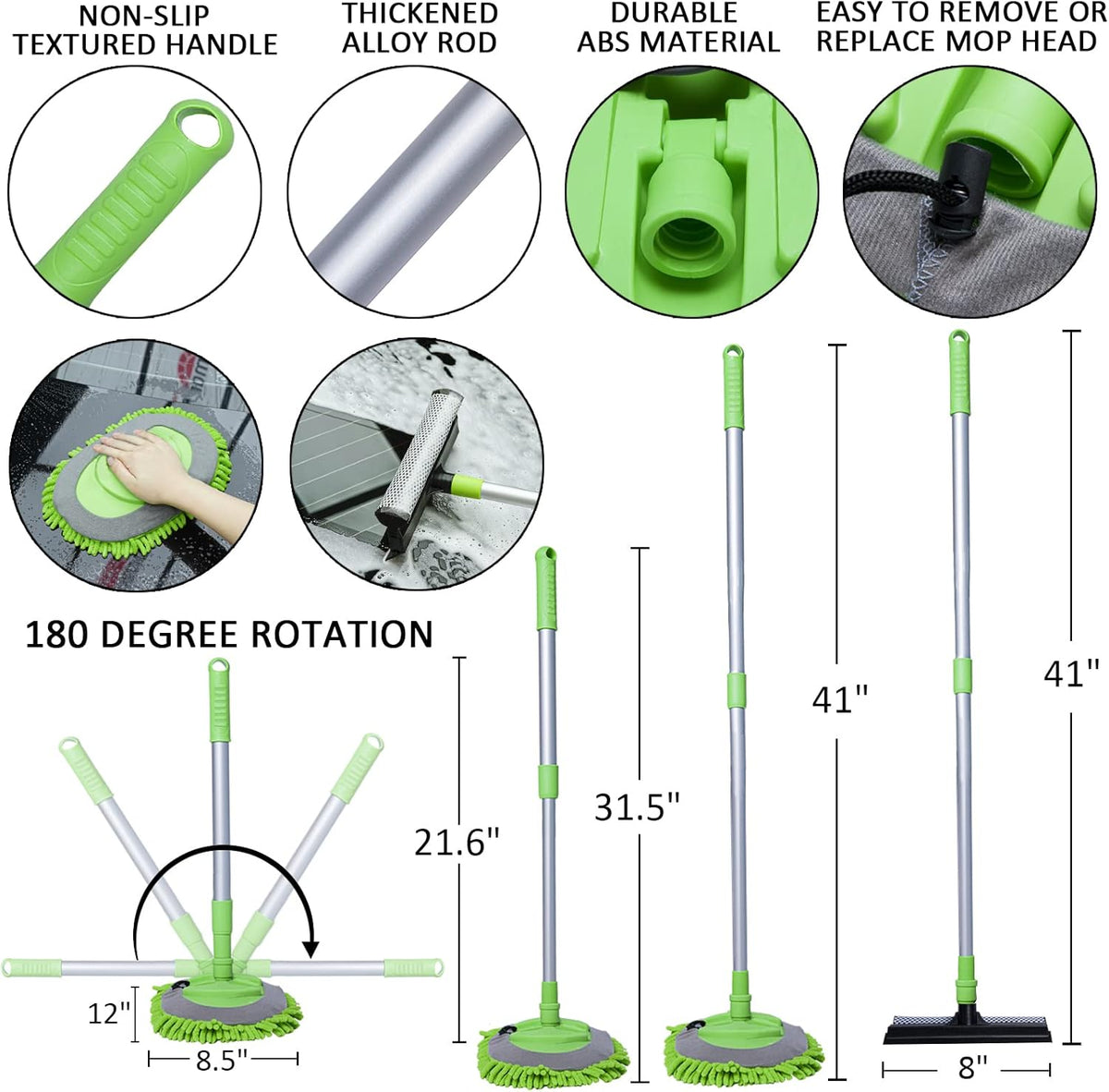 29Pcs Car Cleaning Kit Wash Tools Set with Long Handle Brush Mop, Extendable Pole, Wash Mitt, Towels, Storage Box, Pink S8992