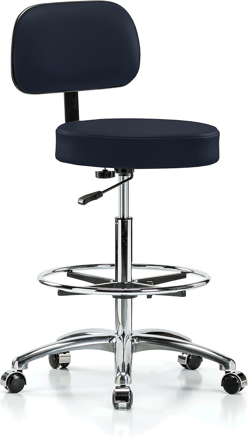 Chrome Height Adjustable Exam Stool with Back I3493