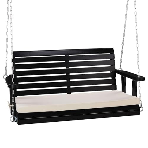 Heavy Duty Patio Wooden Porch Swing with Extra Cushion and Adjustable Chains V5117